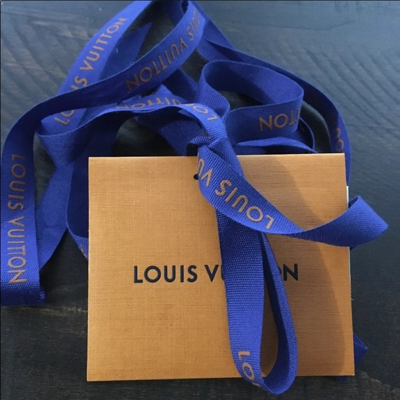 New LOUIS VUITTON CLASSIC Blank Mini Gift Card Tag with Blue Logo Ribbons - Picture 8 of 9
